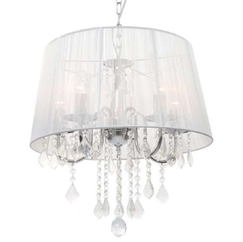 LAMPA wisząca MONA LP-5005/5P srebrna Light Prestige abażurowa OPRAWA na łańcuchu ZWIS z kryształkami glamour crystal srebrny