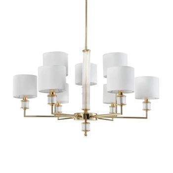 Lampa wisząca żyrandol SUTTON biała złota błyszcząca metalowa szklana E14 9p P09378AU-WH