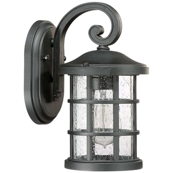 Ścienna LAMPA industrialna QZ-CRUSADE-S-BLK Elstead QUOIZEL szklana OPRAWA okrągły kinkiet latarenka outdoor IP44 czarna