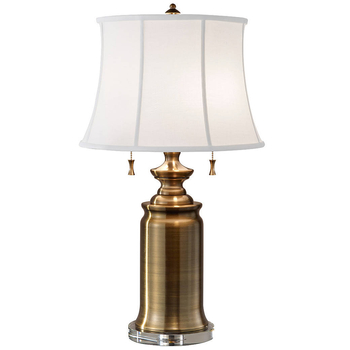 Abażurowa LAMPKA nocna FE/STATERM/ TL BB Elstead FEISS stojąca LAMPA klasyczna stołowa mosiądz biała