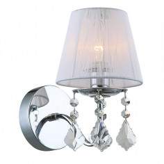 Kinkiet LAMPA ścienna CORNELIA MBM-2572/1 W Italux abażurowa OPRAWA z kryształkami glamour organza mgiełka crystal biała