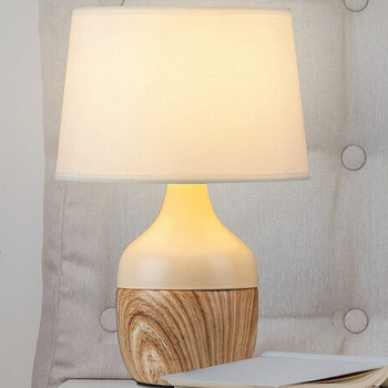 Stojąca LAMPA stołowa YVETTE 4370 Rabalux abażurowa LAMPKA biurkowa skandynawska drewno buk beżowa biała